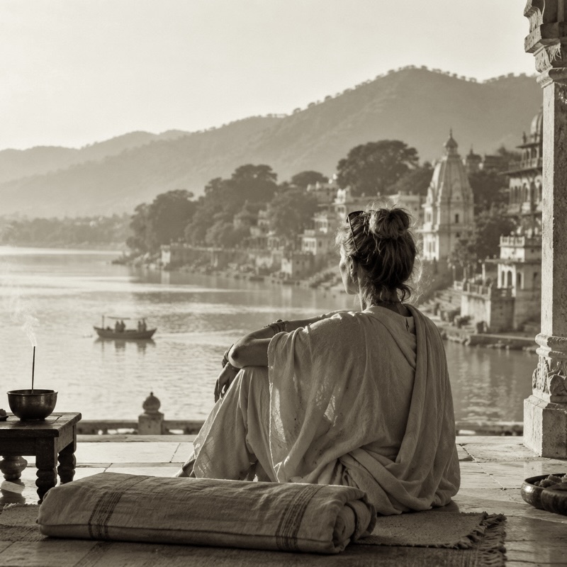 Laura in an ashram in India